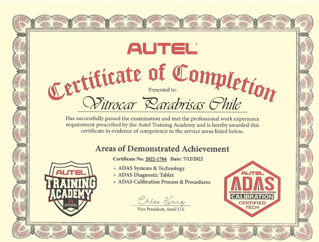 Certificación Autel Vitrocar